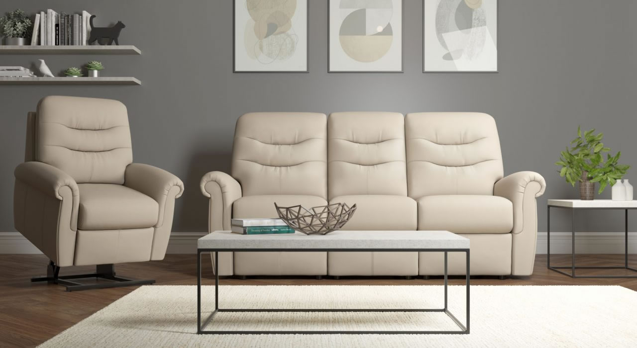 G Plan Holmes leather sofa riser recliner